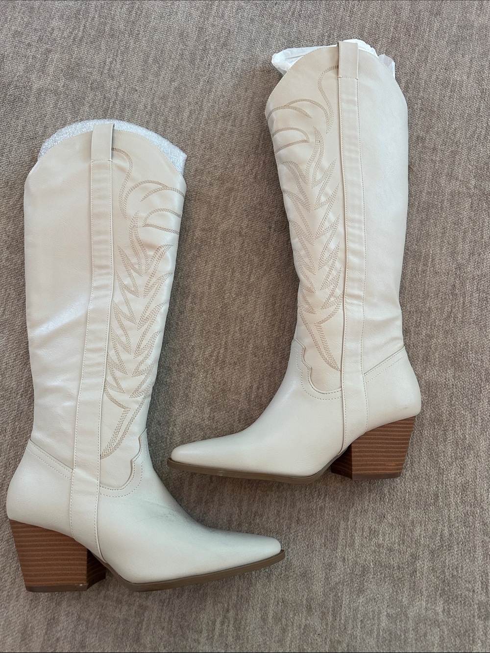 Qupid Cream Western Over-the-Knee Pointed Toe Boots
